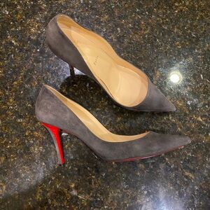 Christian Louboutin Gray Suede Heels with Red Stiletto